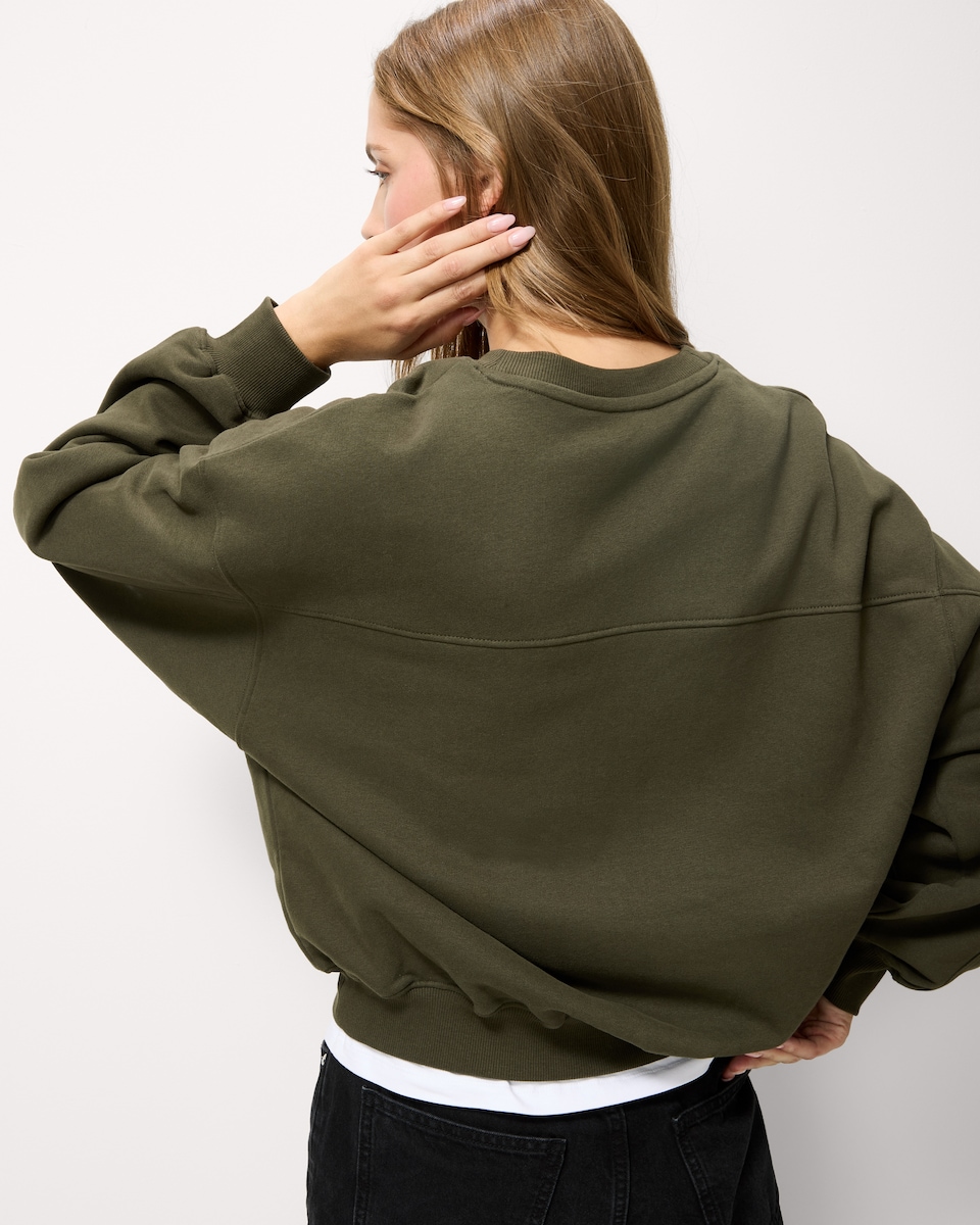 image 1 of F&F Cotton Rich Balloon Sleeved Sweatshirt in Green