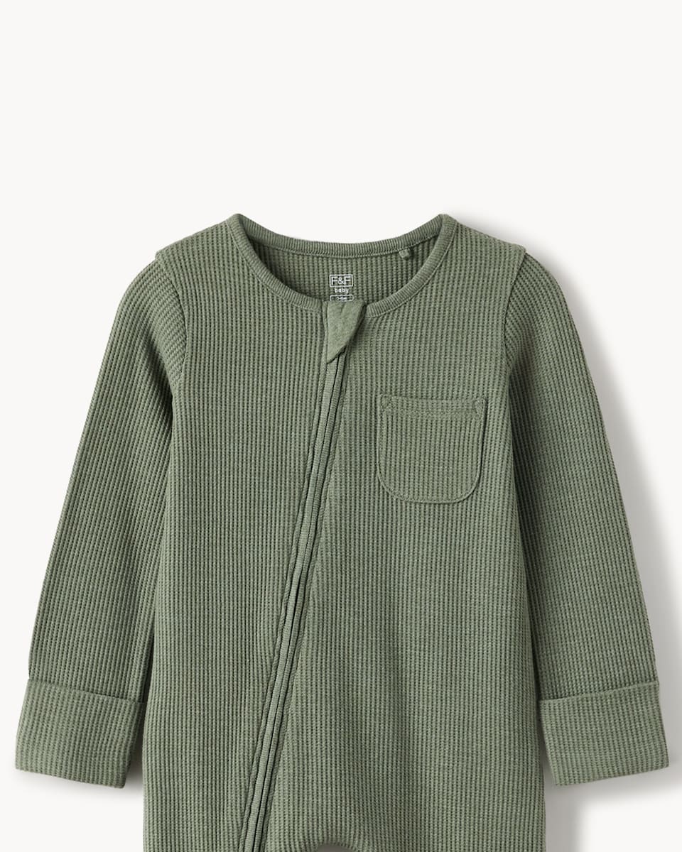 image 1 of F&F Baby 2-Pack Cotton Rich Ribbed Sleepsuits in Green