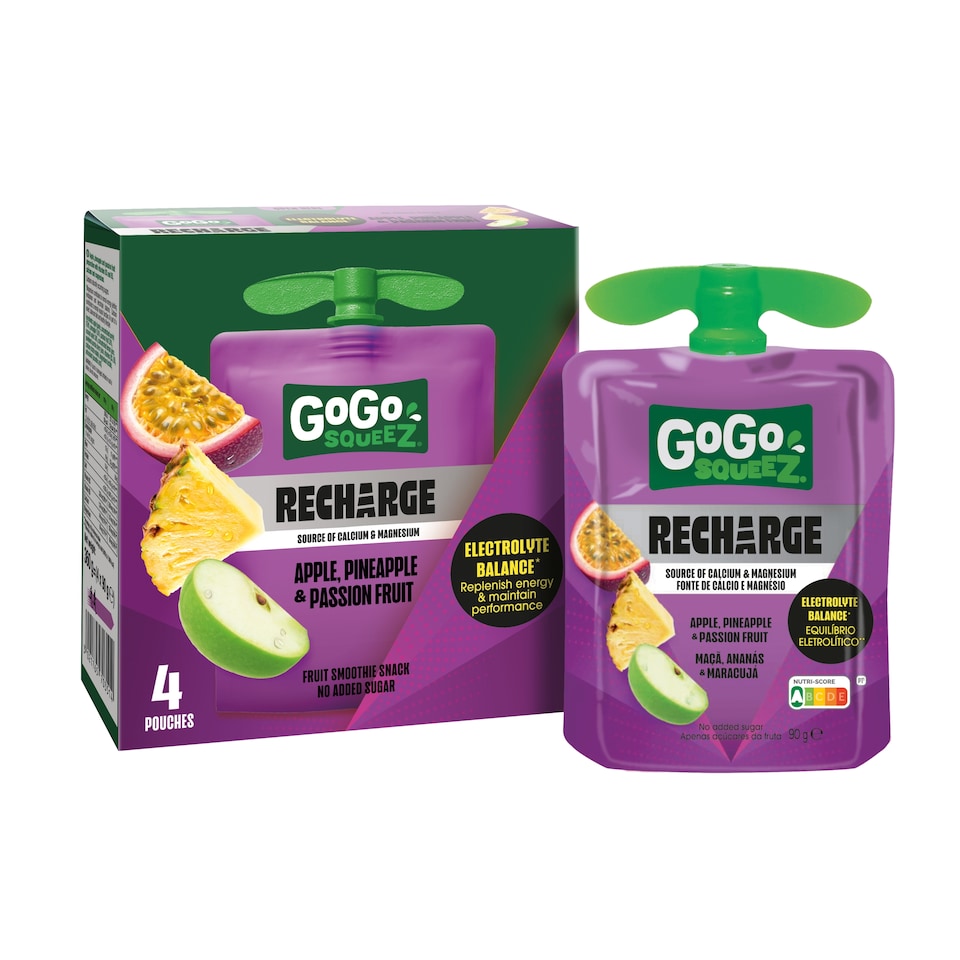 image 1 of GoGo squeeZ Recharge Apple, Pineapple & Passionfruit No Added Sugar 4 x 90g