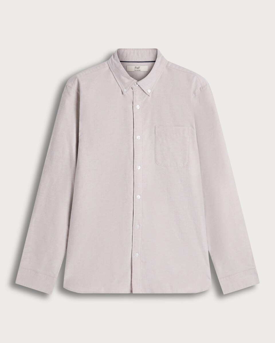 image 1 of F&F Pure Cotton Brushed Button Down Oxford Shirt in Tan