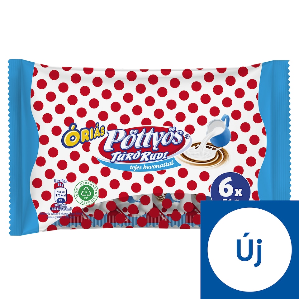 Pöttyös Óriás Túró Rudi natúr túródesszert tejes bevonattal 6 x 51 g (306 g)