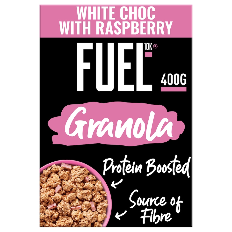 image 1 of FUEL10K WHITE CHOCOLATE & RASPBERRY PROTEIN GRANOLA BREAKFAST CEREAL 400g