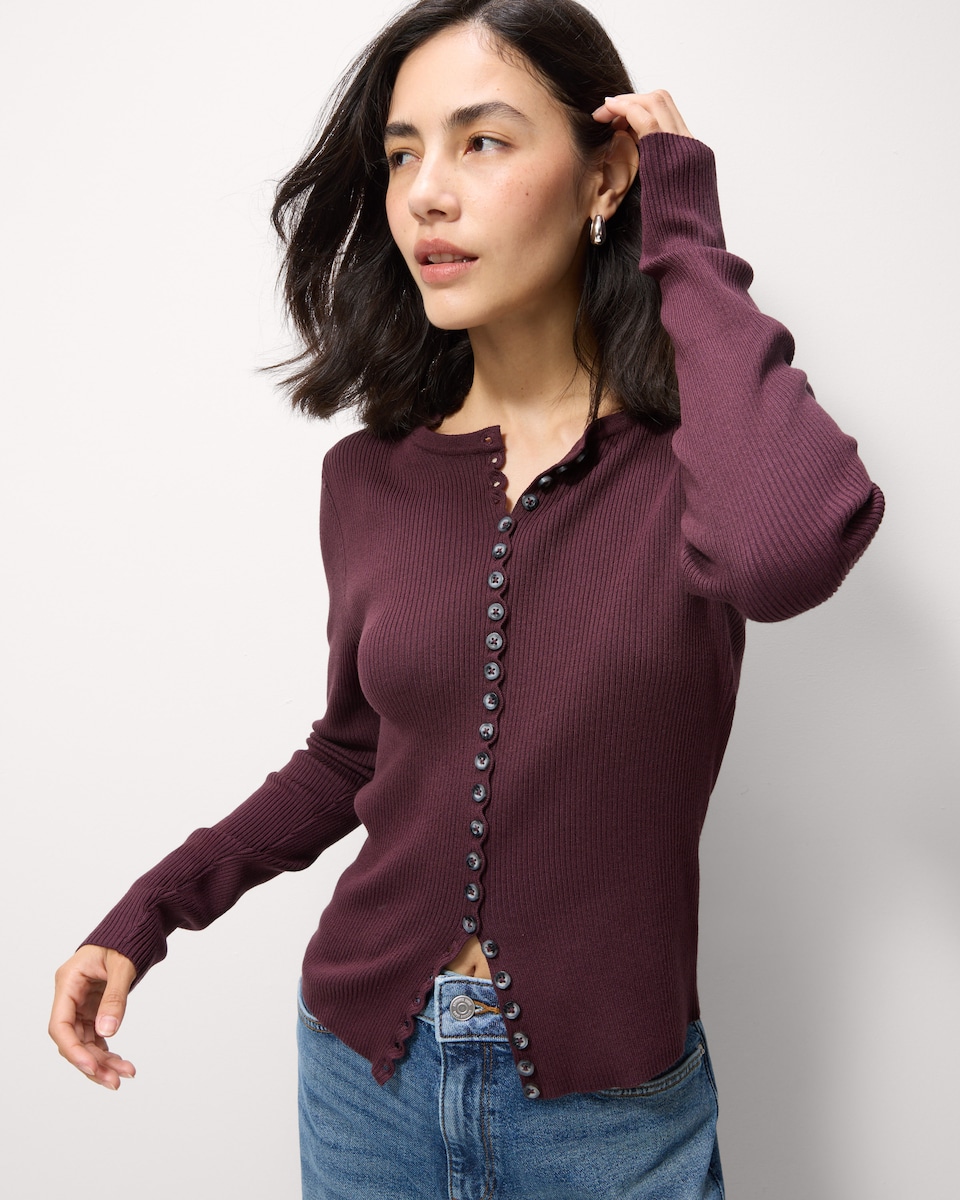 image 1 of F&F Ribbed Button Up Cardigan in Burgundy