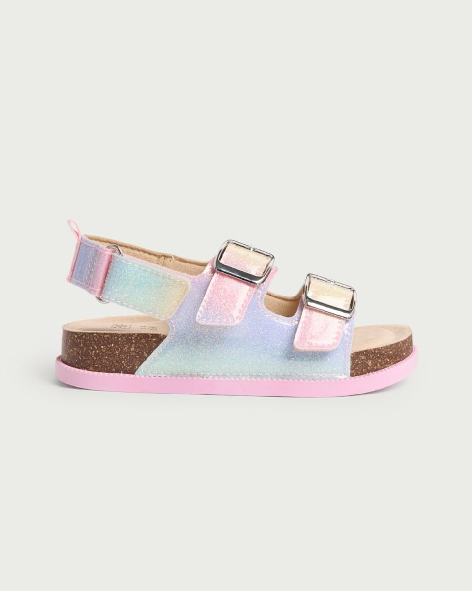 image 1 of F&F Girls Glitter Buckle Strap Sandals in Multi