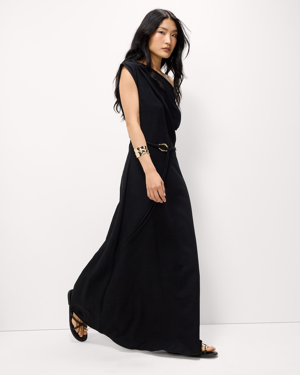 image 1 of F&F Ruched Belted Midi Dress in Black