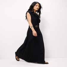 F&F Ruched Belted Midi Dress in Black