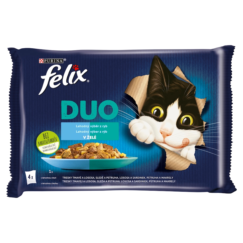 obrázok 1 z Felix Fantastic DUO kapsičky pre mačky treska a losos, losos a sardinky, sleď a pstruh 4 x 85 g