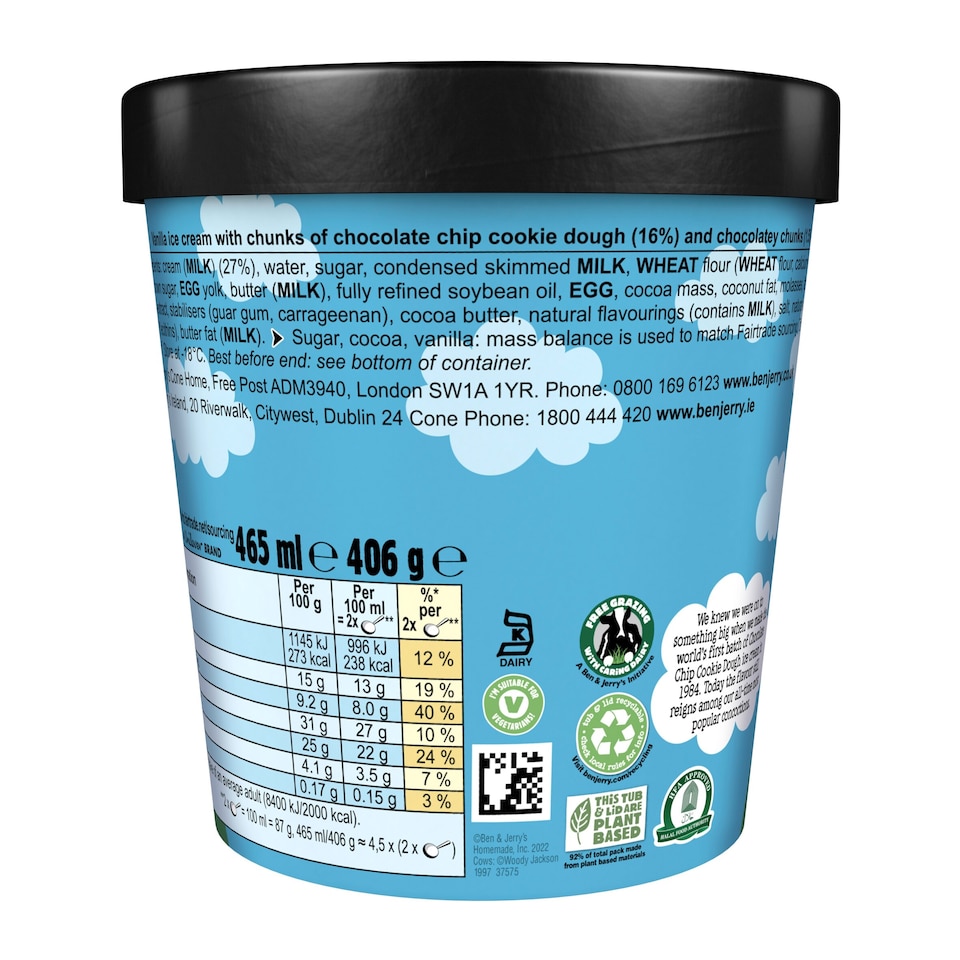 image 1 of Ben & Jerry's Cookie Dough Vanilla Ice Cream Tub 465ml