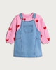 image 4 of F&F Girls 2-Piece Cotton Rich Heart Print Sweatshirt and Denim Pinafore Dress Set in Blue