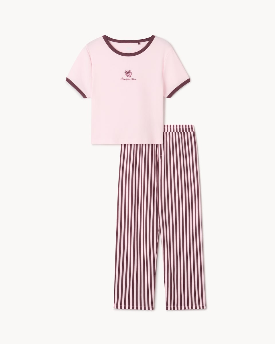 image 1 of F&F Cotton Rich Strawberry Pyjama Set in Pink