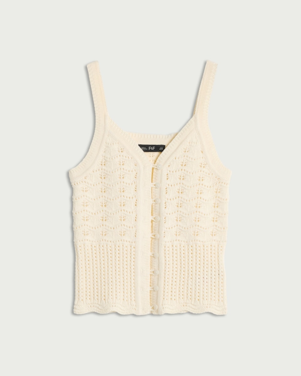 image 1 of F&F Cotton Rich Pointelle Button Front Vest in Cream