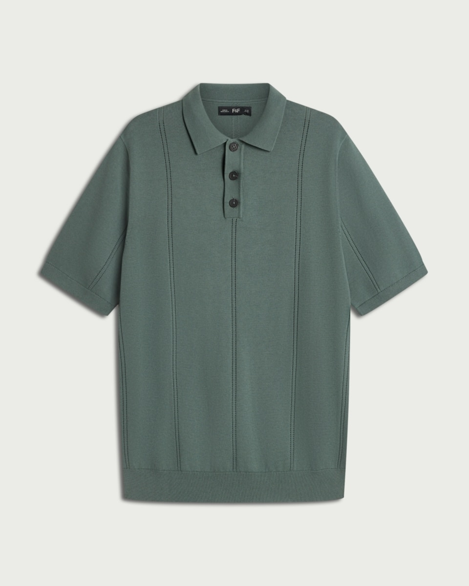 image 1 of F&F Pure Cotton Textured Polo Shirt in Green