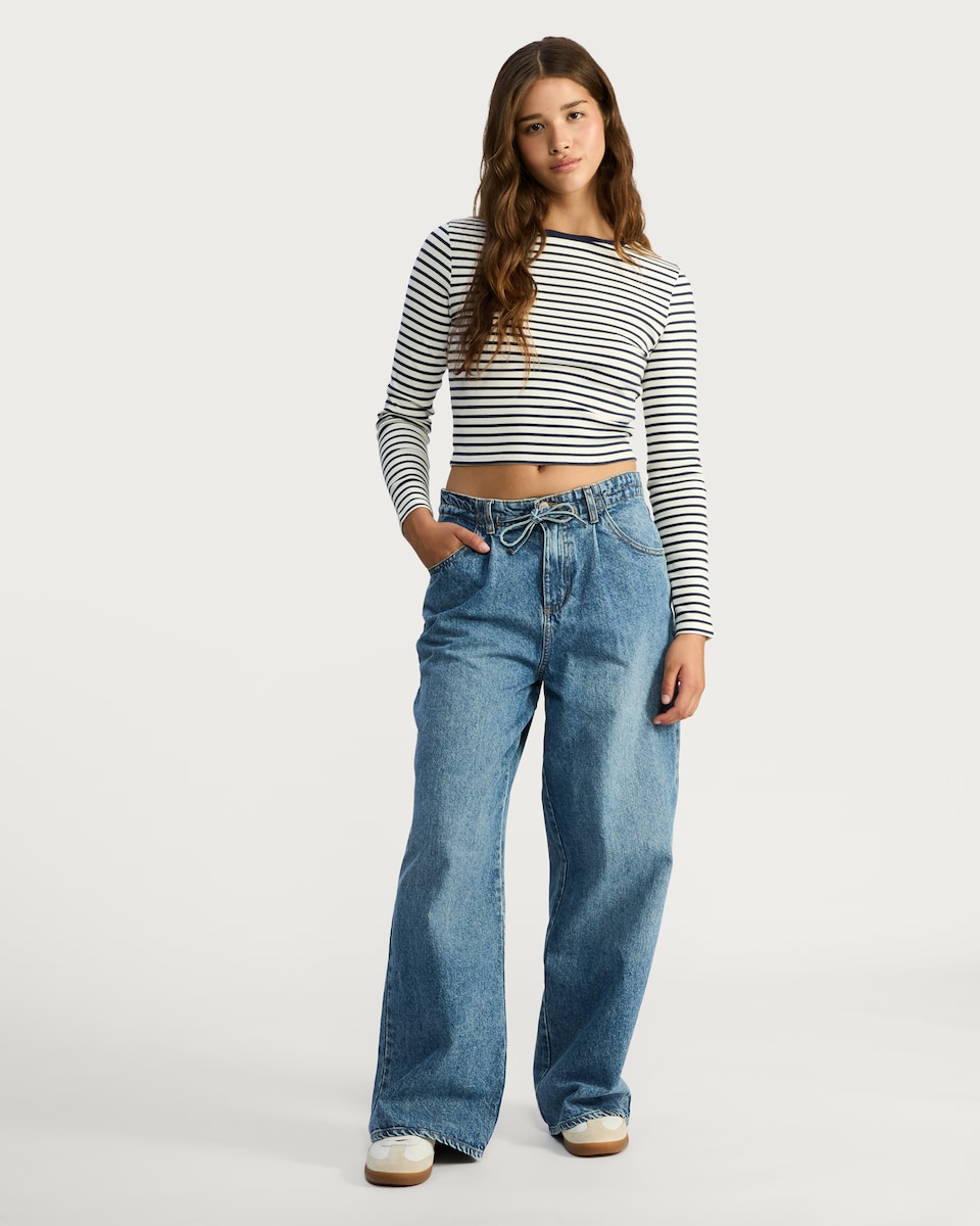 image 1 of OH ME OH MY Cotton Rich Striped Long Sleeved Top in White