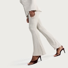 F&F Ribbed Metallic Flared Co-ord Leggings in Neutral