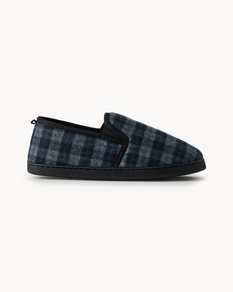 image 1 of F&F Check Closed Back Slippers in Navy