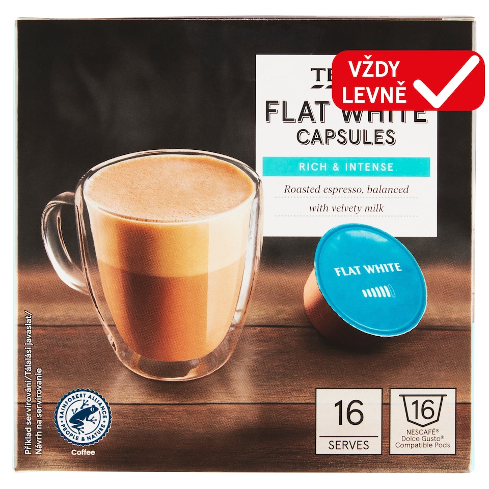 Tesco Instantní káva se sušeným plnotučným mlékem a cukrem 16 x 11,7g (187,2g)