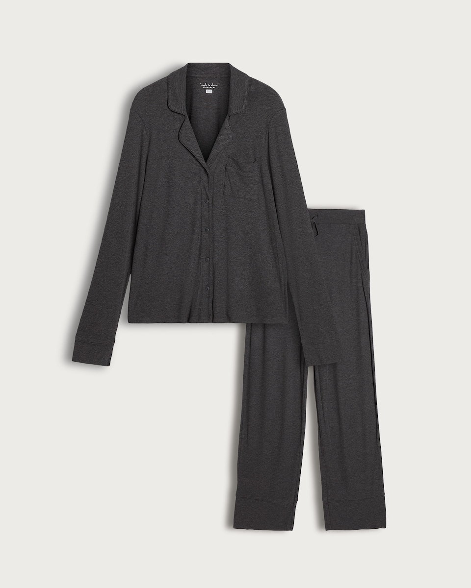F&F Wide Leg Button Up Pyjama Set in Grey