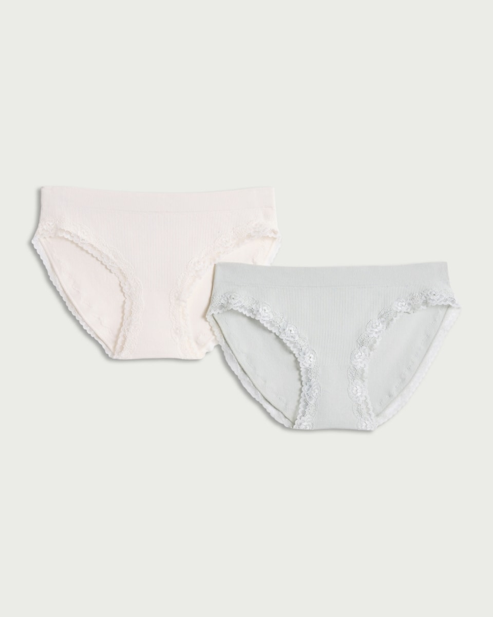 image 1 of F&F 2-Pack Ribbed Lace Trim High Leg Knickers in Multi