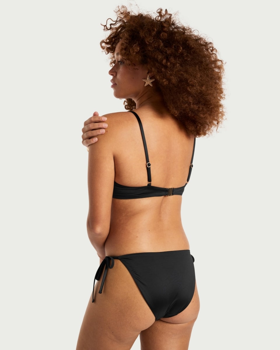 image 1 of F&F Ring Detail High Leg Tie Side Bikini Bottoms in Black
