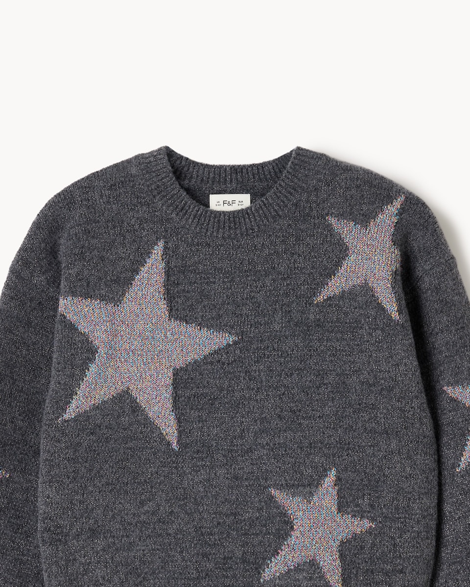 image 1 of F&F Girls Star Jumper in Grey