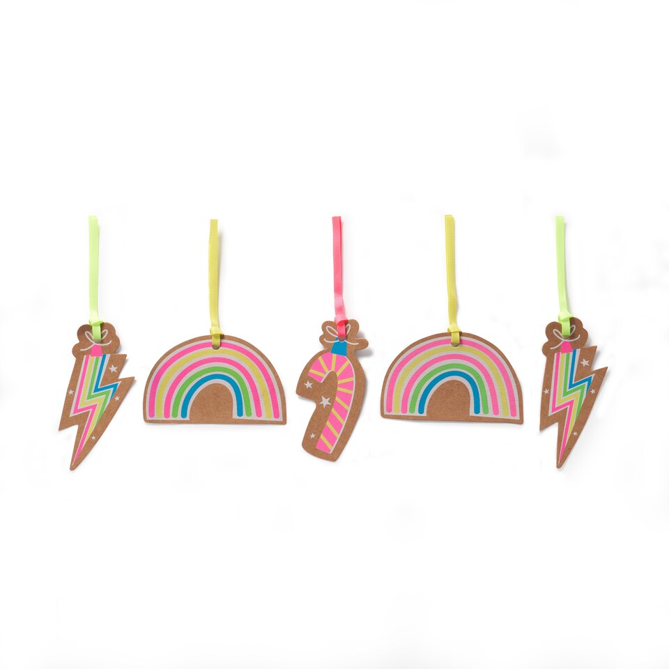 image 1 of Paperchase Neon Christmas 5 Pack Gift Tags