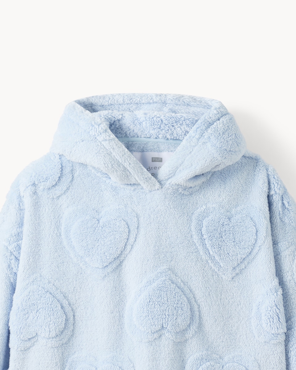 image 1 of F&F Girls Fleece Heart Pyjama Hoodie in Blue