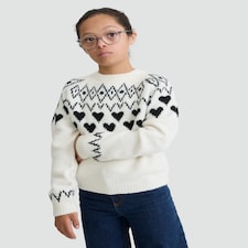 F&F Girls Heart Fair Isle Print Jumper in Multi Black White