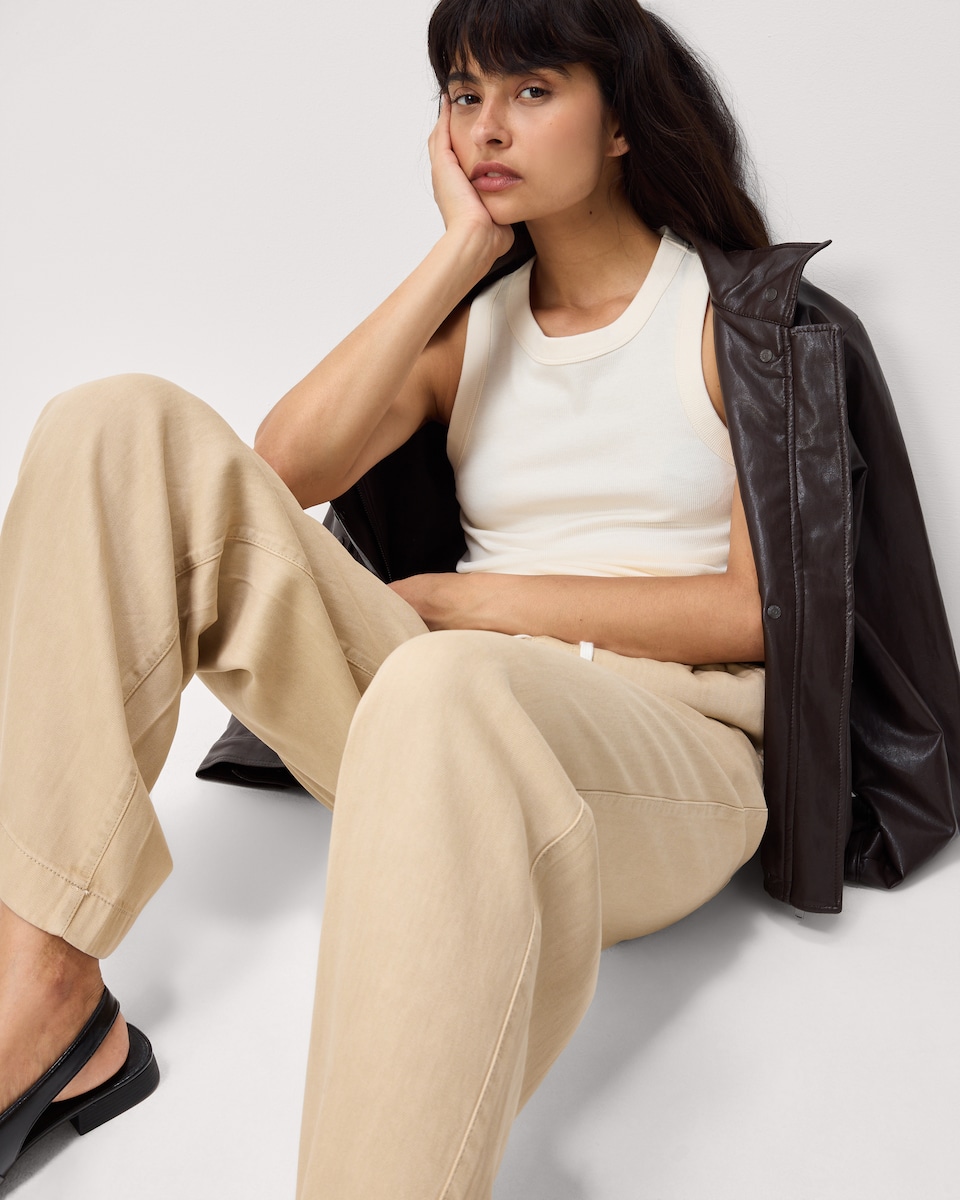image 1 of F&F Pure Lyocell Wide Leg Trousers in Stone