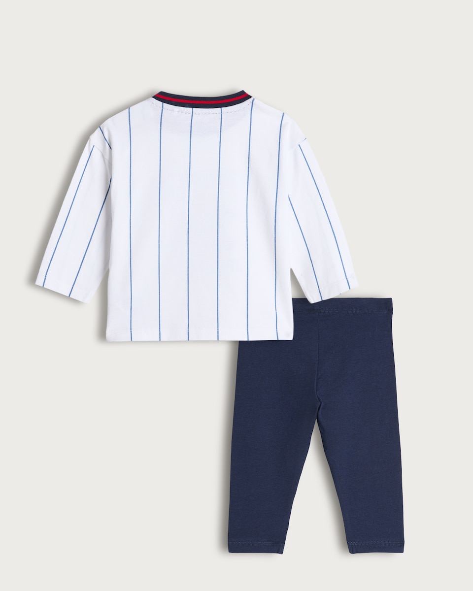 image 1 of F&F Baby 2-Piece Cotton Rich Chicago Illinois Slogan Top and Leggings Set in White