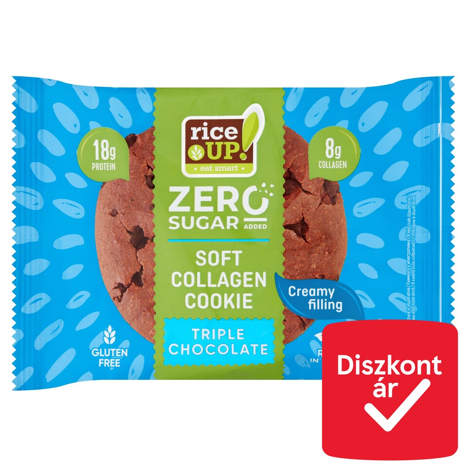 RiceUp! Zero kollagénes fehérje keksz tripla csokoládé ízű töltelékkel, hozzáadott cukor nélkül 60 g  1. kép