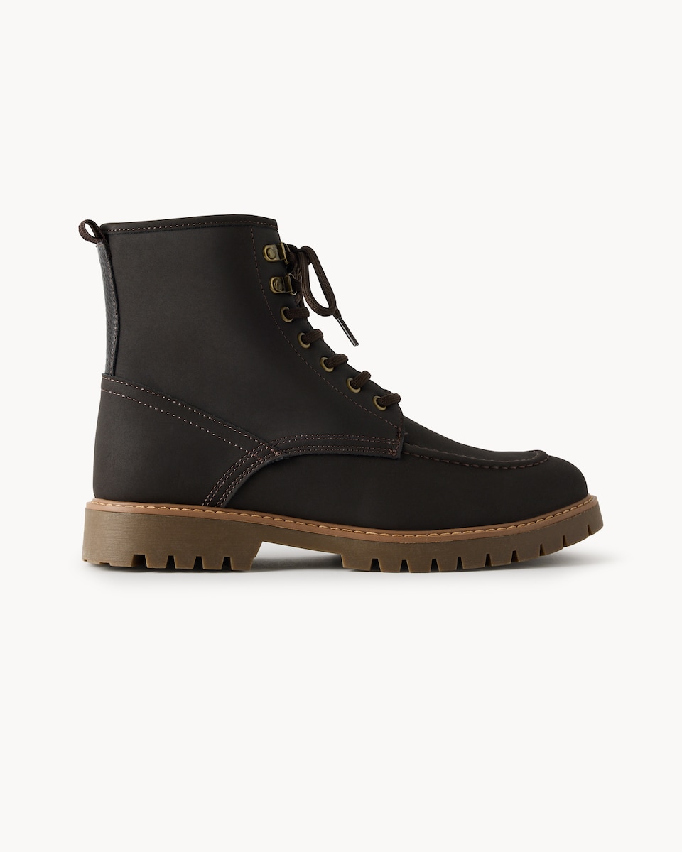 image 1 of F&F Faux Leather Lace Up Ankle Boots in Chocolate