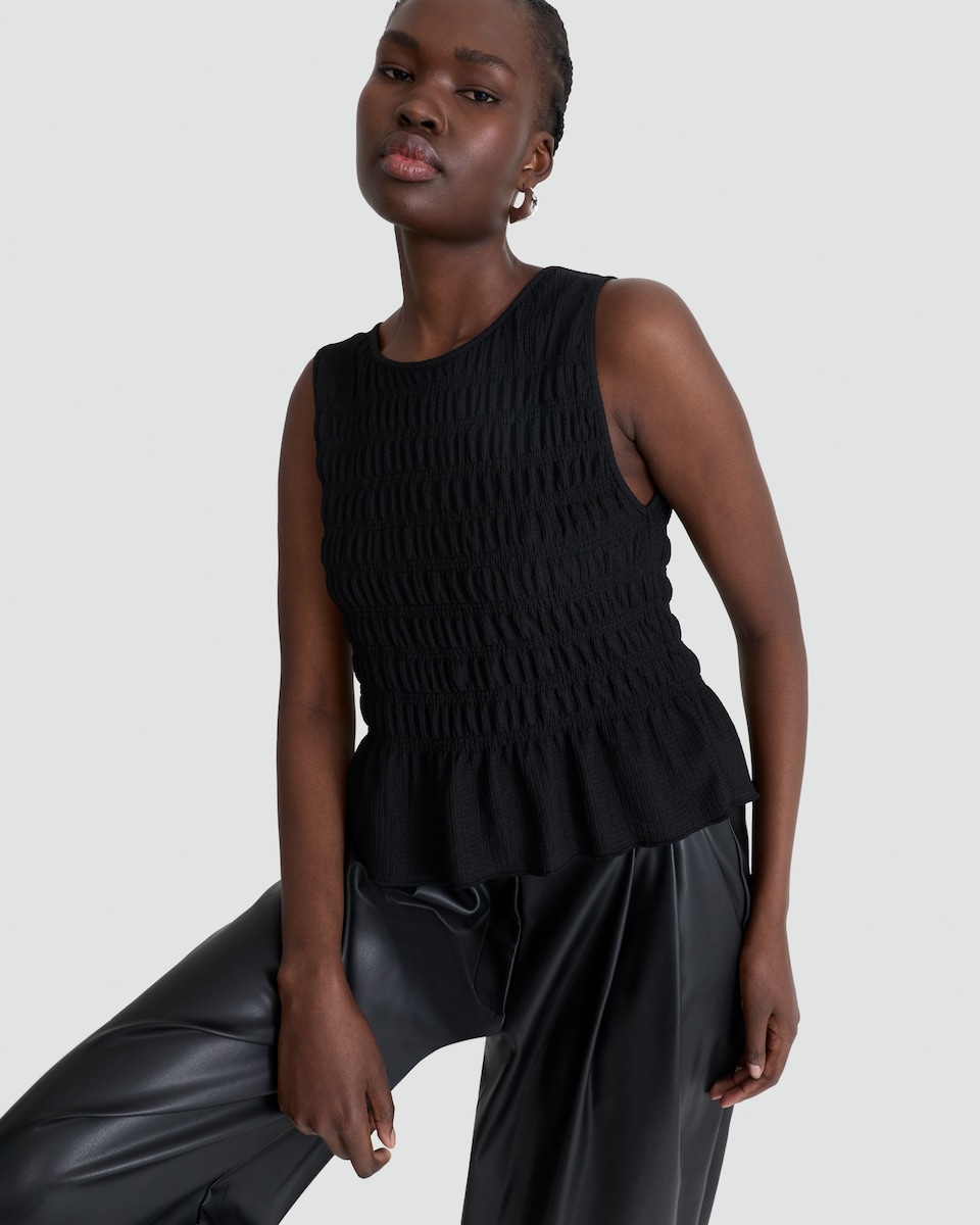 image 1 of F&F Textured Sleeveless Smock Top in Black