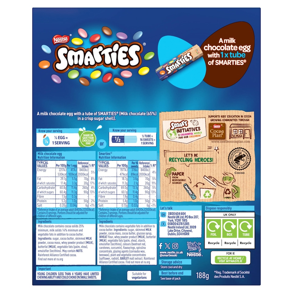 image 1 of Smarties Milk Chocolate Easter Egg 188G