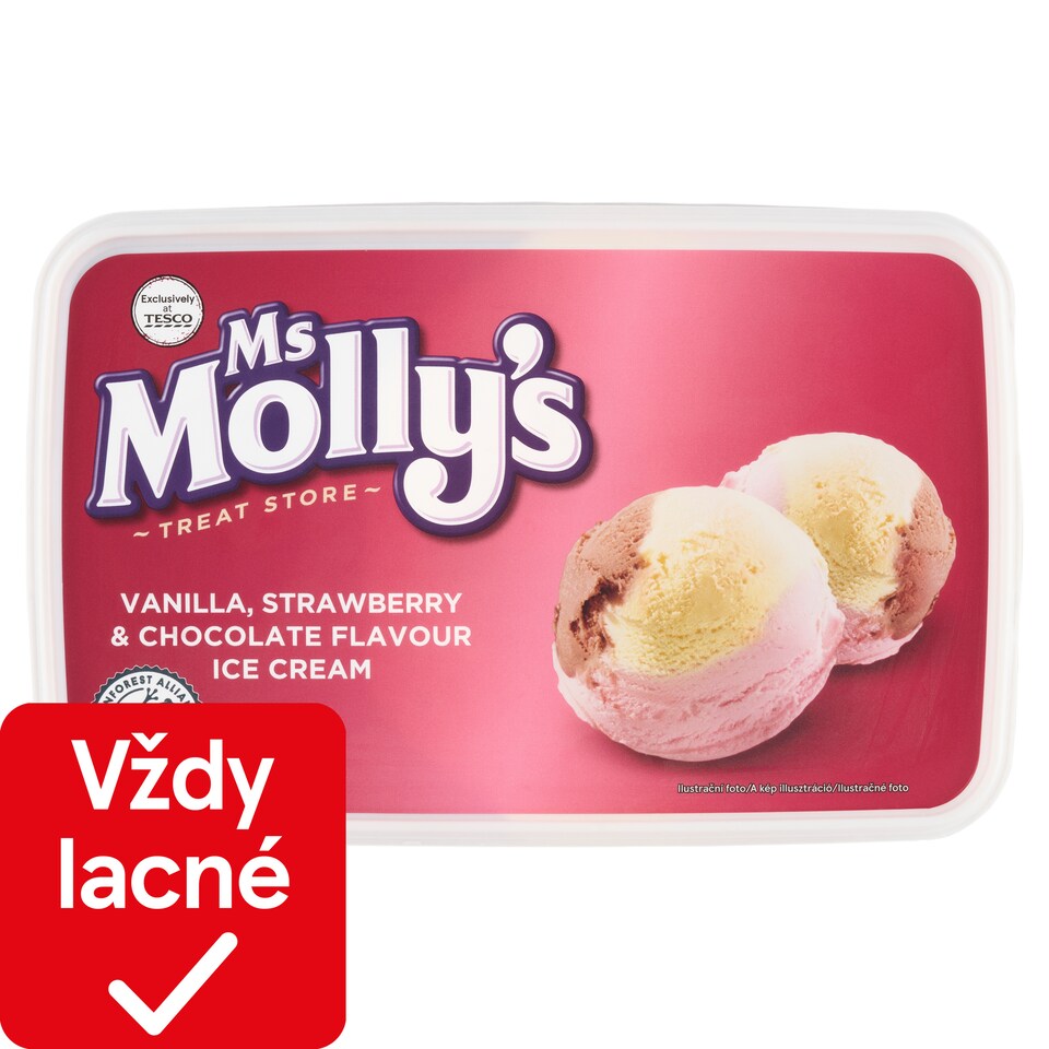 Ms Molly's Mrazený krém s rastlinným tukom vanilkový, jahodovou a s čokoládovou príchuťou 2 l
