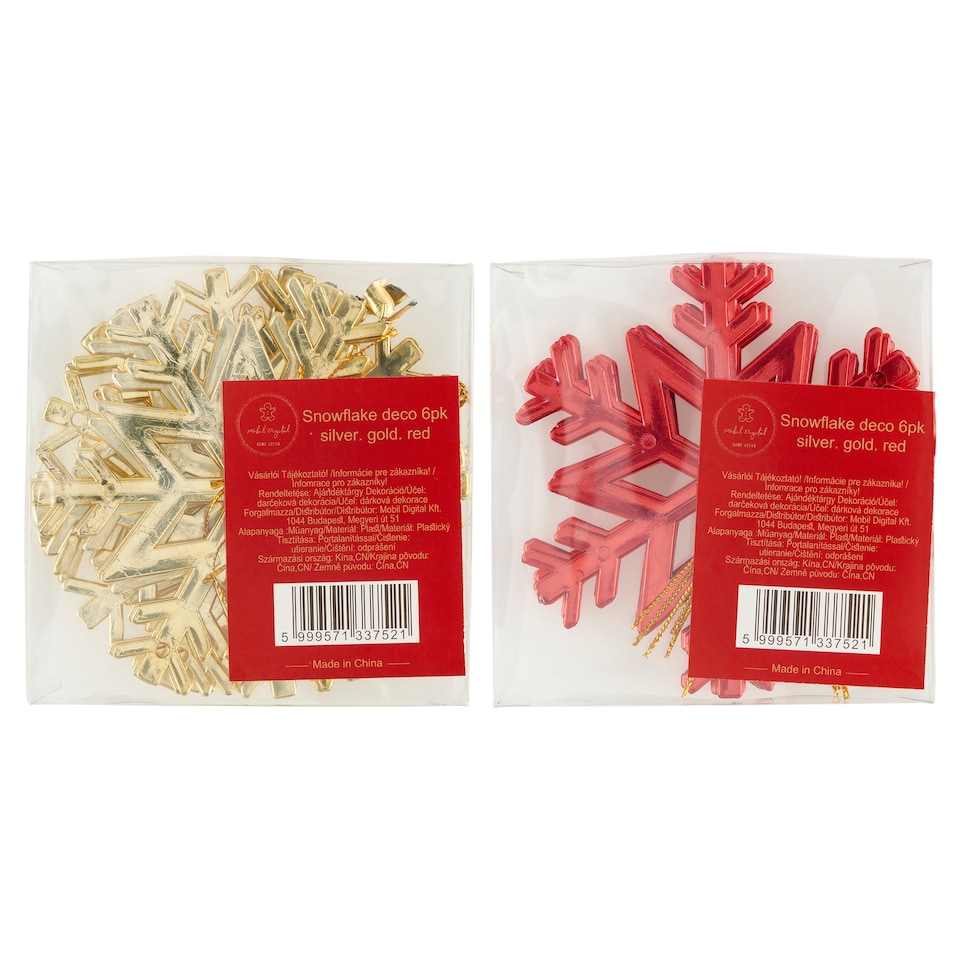 Silver/Gold/Red Snowflake Decoration 6 pcs