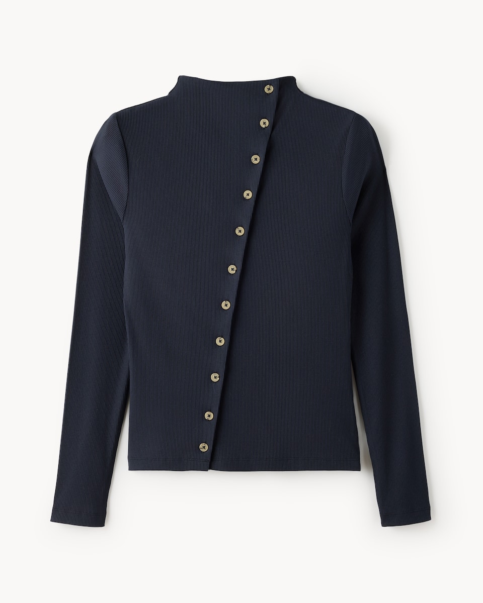 F&F High Neck Asymmetric Button Top in Navy - Tesco Groceries