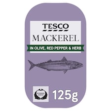 Tesco Mackerel In Olive, Red Pepper & Herb 125G
