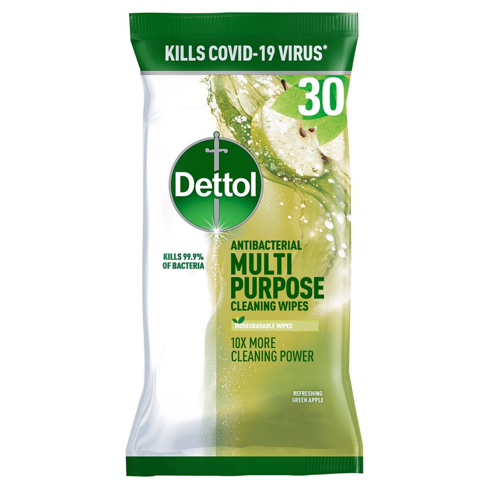 Dettol Antibacterial Multi Surface Cleaning Wipes Apple 30 Pack Tesco