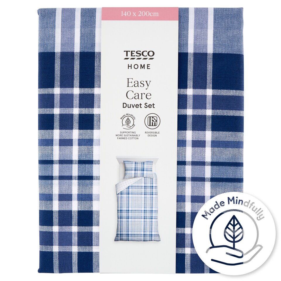 Tesco Home Blue Check ágyneműhuzat-garnitúra 140 x 200 cm