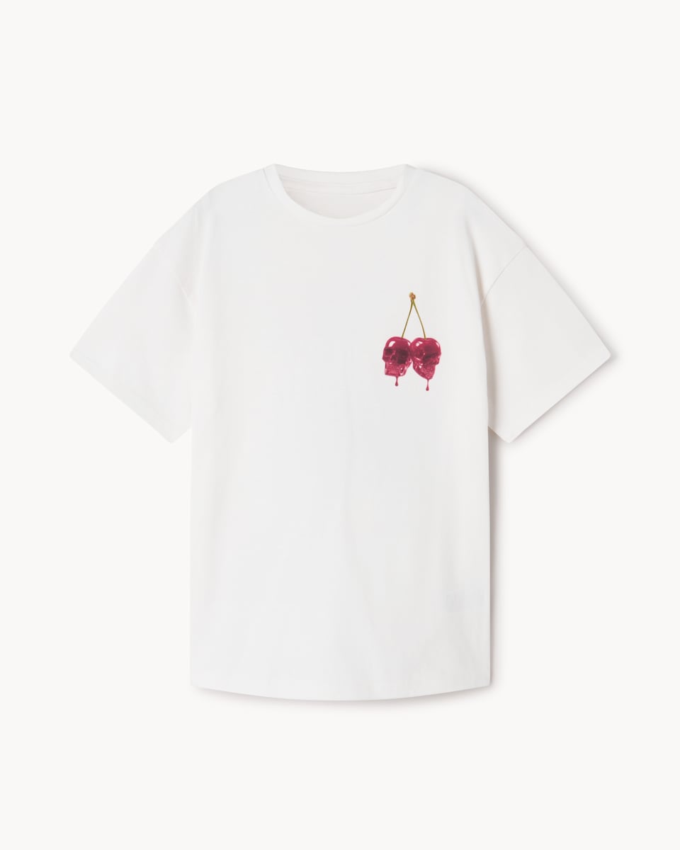 image 1 of F&F Girls Pure Cotton Halloween Cherry T-Shirt in White