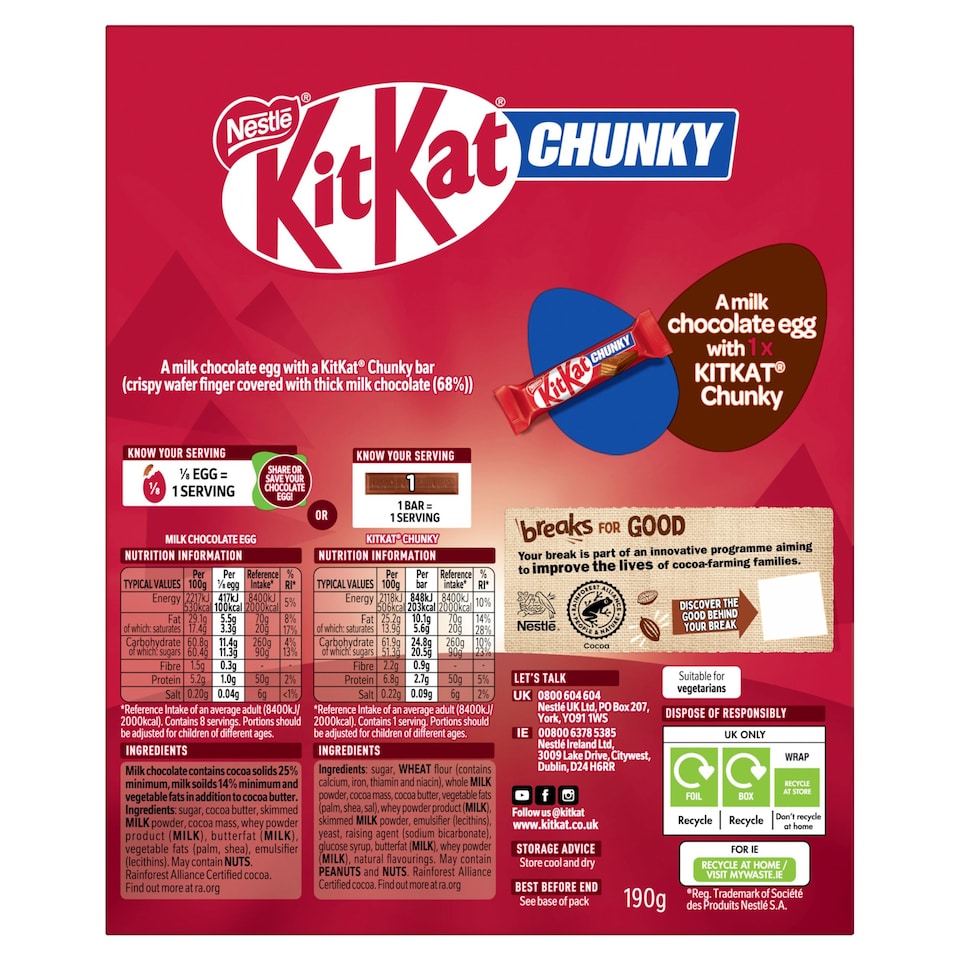 image 1 of Kit Kat Chunky Milk Chocolate Large Easter Egg 190G