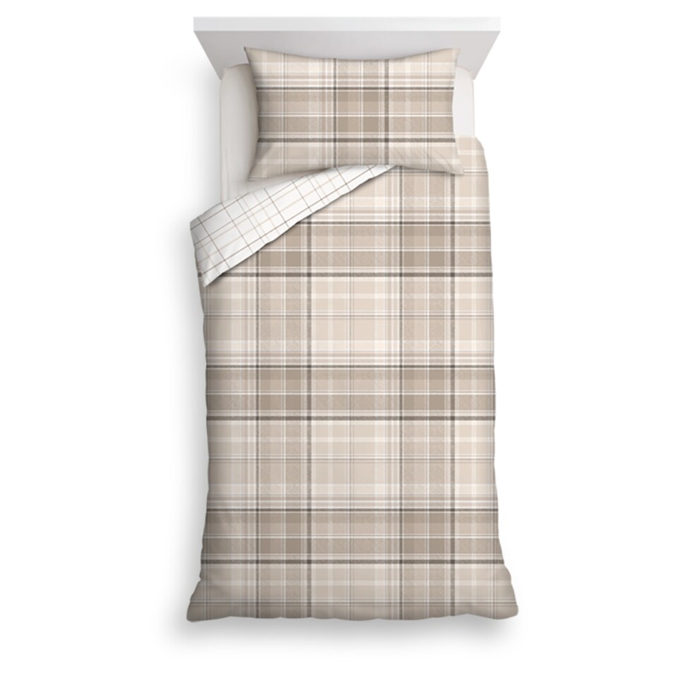 TESCO NATURAL CHECK DUVET SET SINGLE