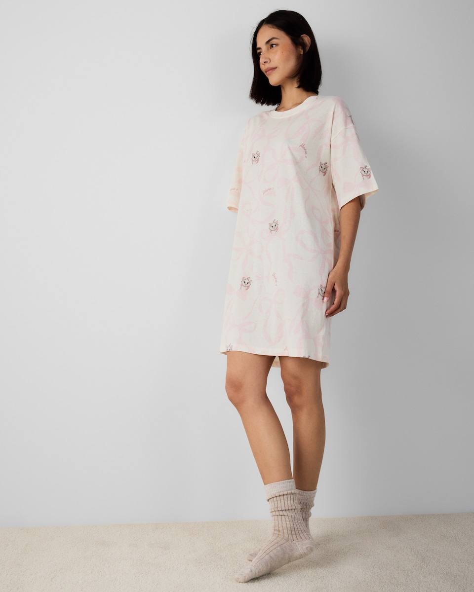 image 1 of Disney Marie Pure Cotton Nightdress in Multi White