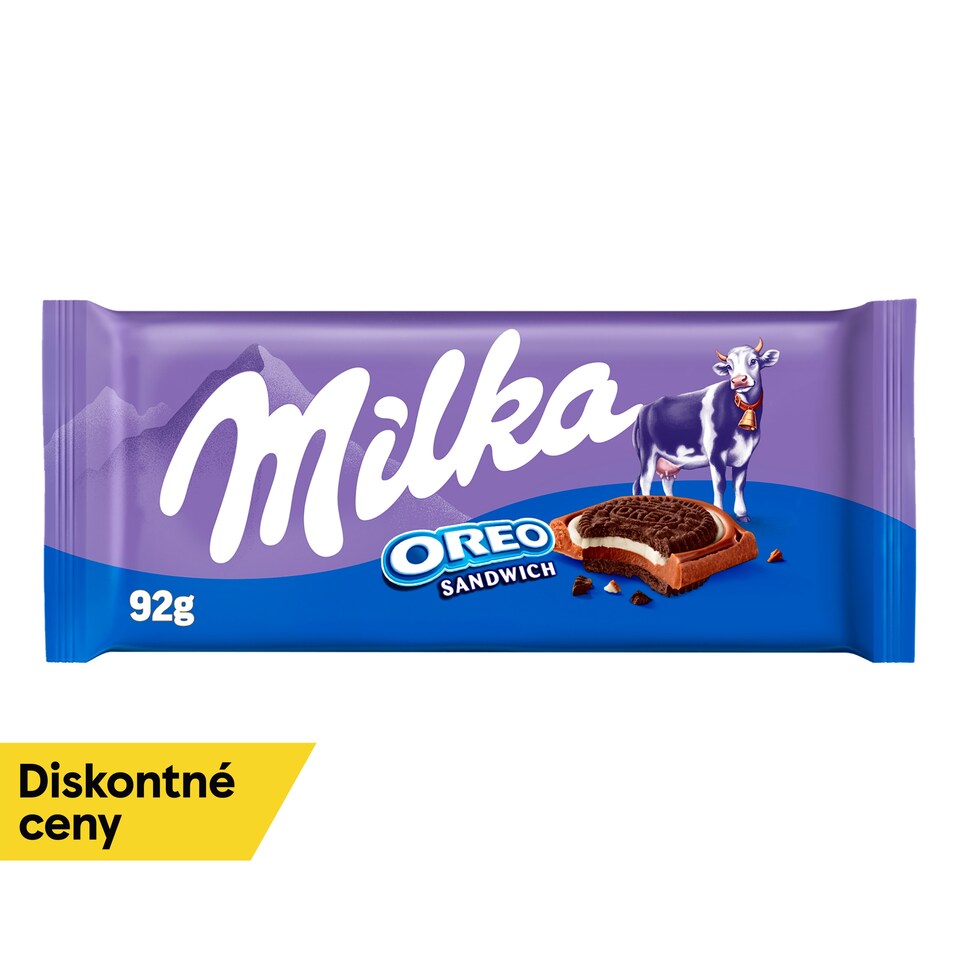 obrázok 1 z Milka Oreo Sandwich čokoláda z alpského mlieka s kakaovými sušienkami a mliečnou náplňou 92 g