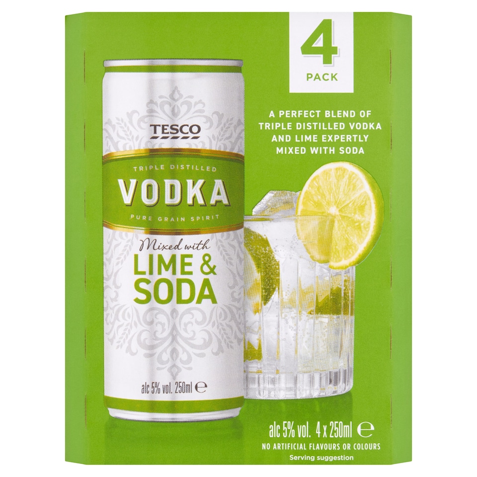 Tesco Vodka Lime & Soda 4 x 250ml