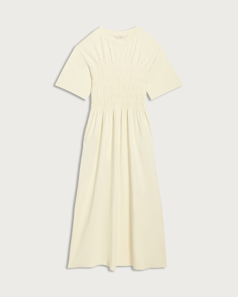 image 1 of F&F Cotton Rich Shirred Waist Midi Dress in Yellow