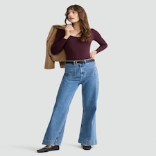 F&F Polyamide Square Neck Long Sleeved Bodysuit in Burgundy