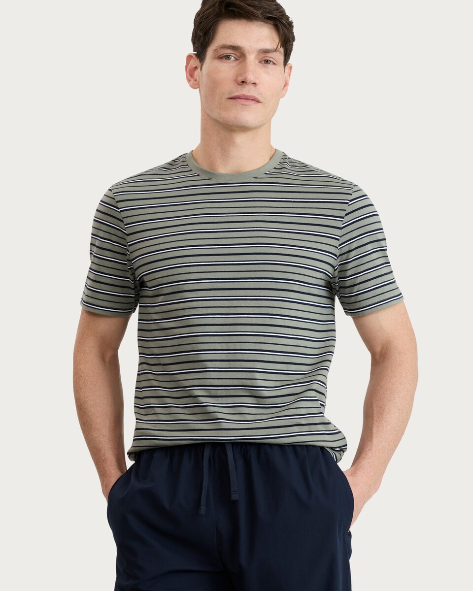 image 1 of F&F Pure Cotton Stripe Pyjama Set in Green