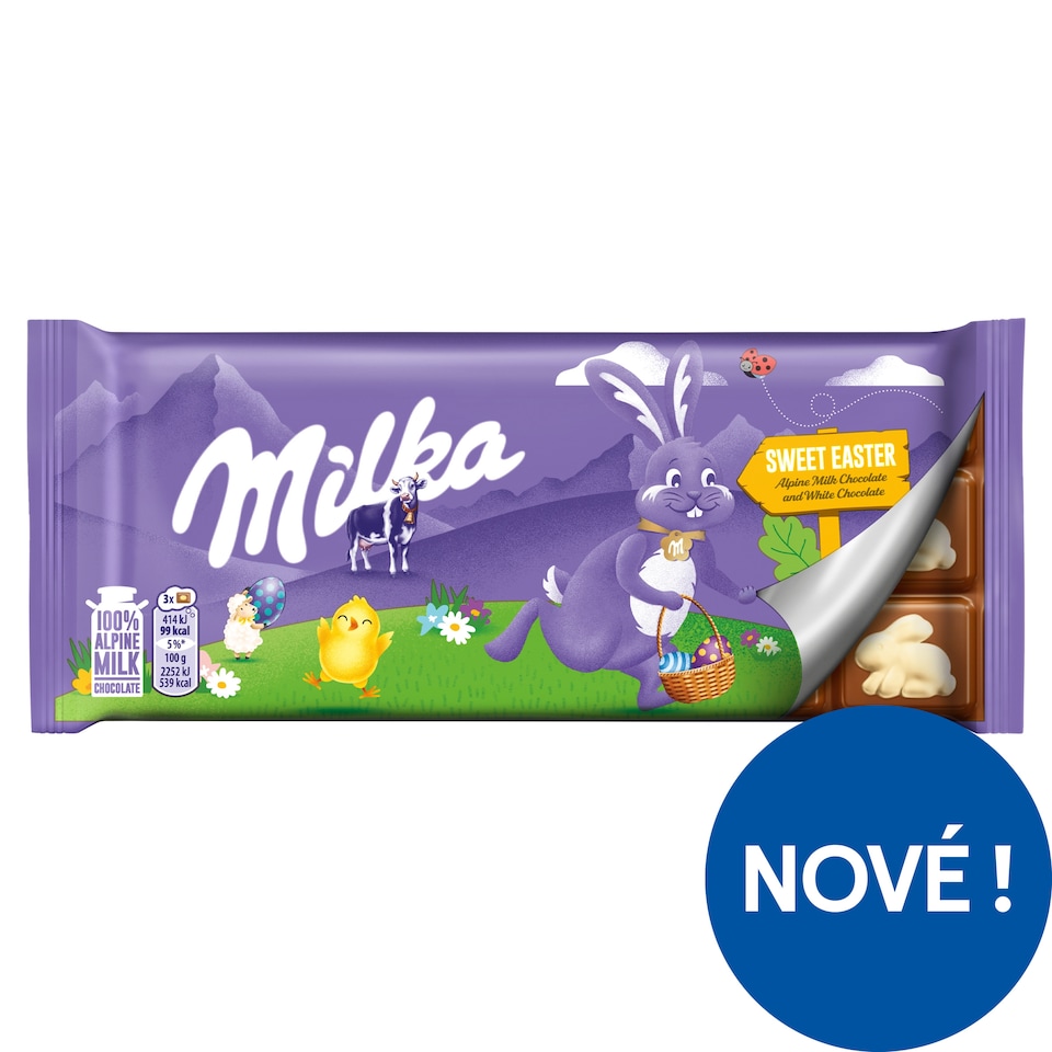 Milka mléčná čokoláda z alpského mléka s bílou čokoládou 92g