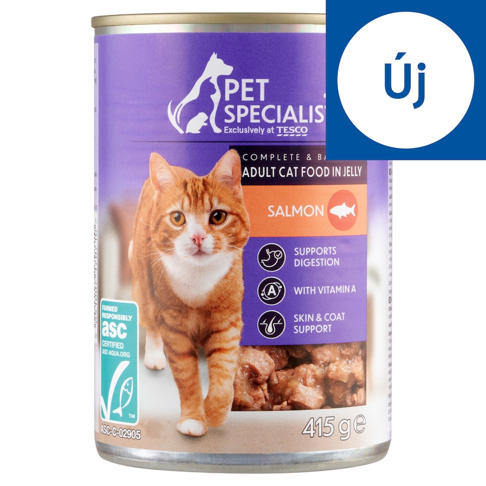 Pet Specialist teljes értékű állateledel felnőtt macskák számára, falatkák lazaccal aszpikban 415 g
